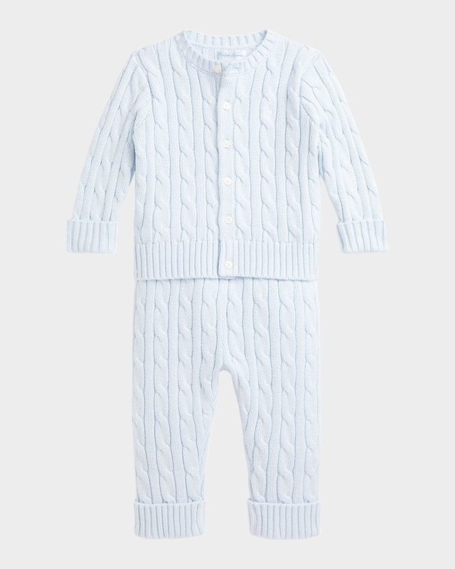 Kid's Cotton Cable Knit Sweater & Pants Set, Size Newborn-24
